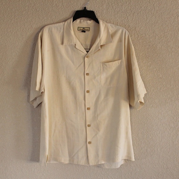 100% Silk - Tommy Bahama Camp Shirt - Cream - Picture 1 of 11